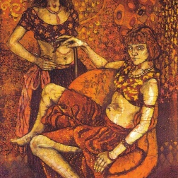 The Belly Dancers , batik on cotton by Marina Elphick