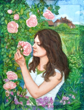 English Rose, batik on cotton by Marina Elphick