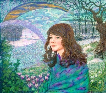 Batik portrait of Grace, winter muse, by batik artist Marina Elphick from the UK.