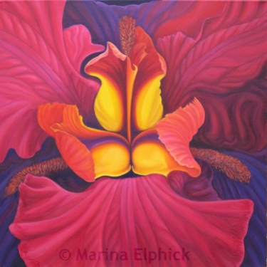 Red Louisiana, on canvas by Marina Elphick, painter and batik artist working in the UK