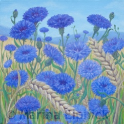 Summer Blues, oil on canvas by Marina Elphick, painter and batik artist working in the UK